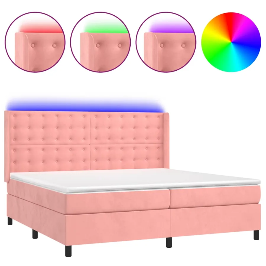 Sommier à lattes de lit matelas et LED Rose 200x200 cm Velours - 2