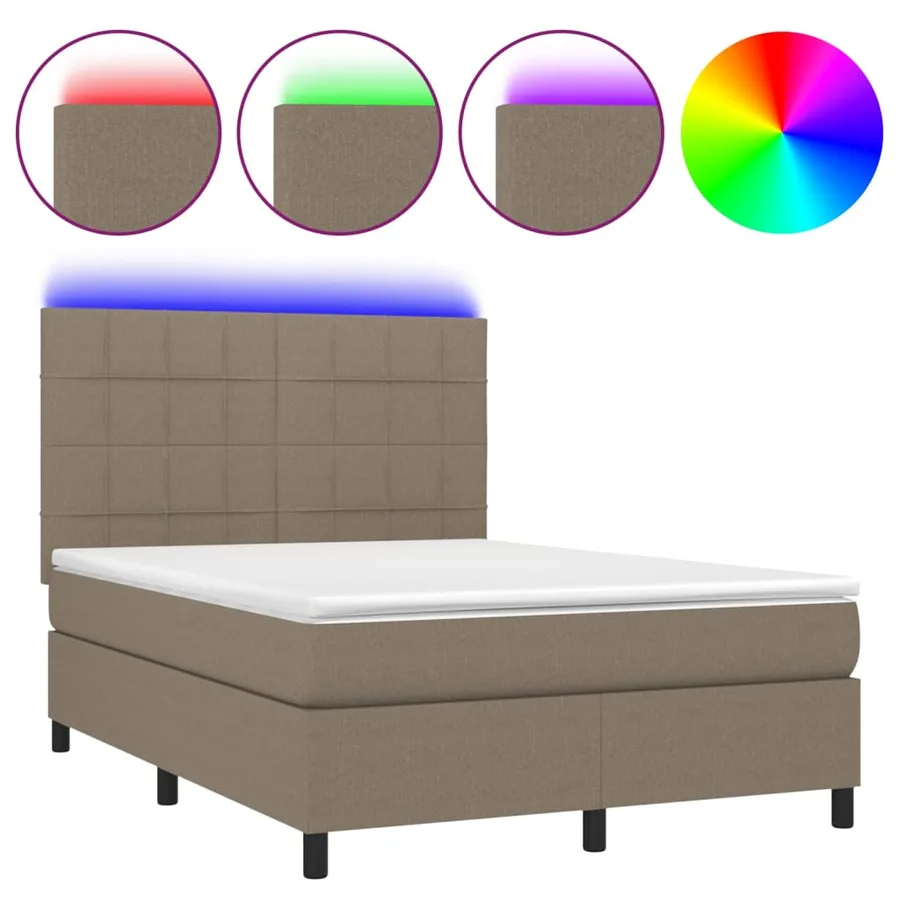 Sommier à lattes de lit et matelas et LED Taupe 140x190cm Tissu - 2