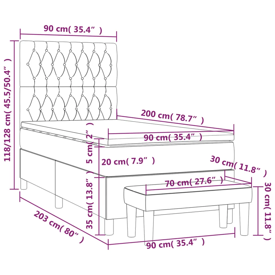 Sommier à lattes de lit avec matelas Rose 90x200 cm Velours - 8
