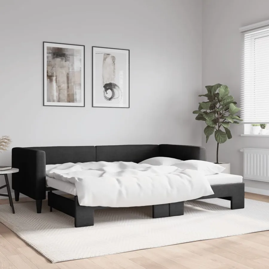 Lit de jour avec gigogne sans matelas noir 90x200 cm