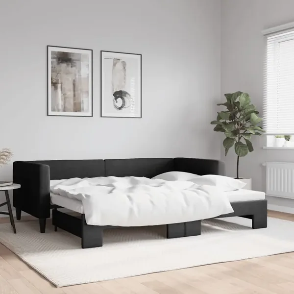Lit de jour avec gigogne sans matelas noir 90x200 cm