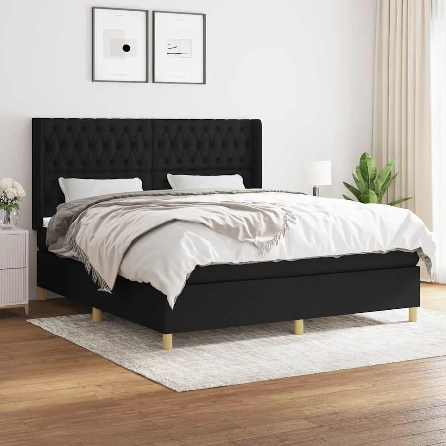 Sommier à lattes de lit avec matelas Noir 180x200 cm Tissu