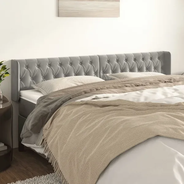 Tête de lit avec oreilles Gris clair 183x16x78/88 cm Velours