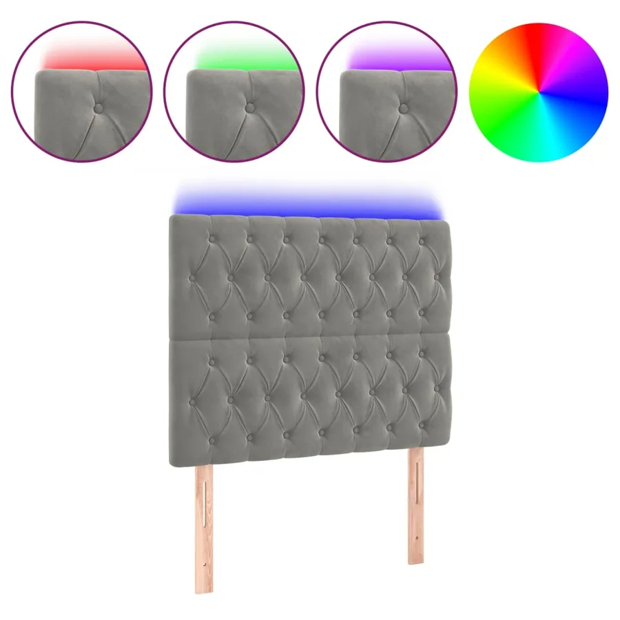 Tête de lit à LED Gris clair 90x7x118/128 cm Velours - 2