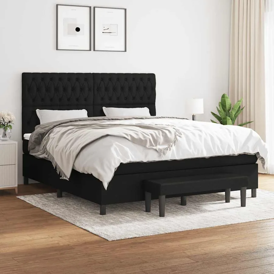 Sommier à lattes de lit avec matelas Noir 180x200 cm Tissu