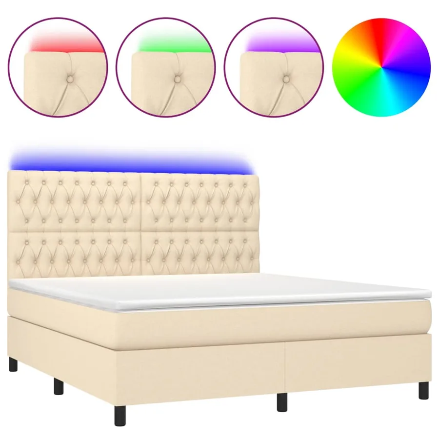 Sommier à lattes de lit et matelas et LED Crème 160x200cm Tissu - 2