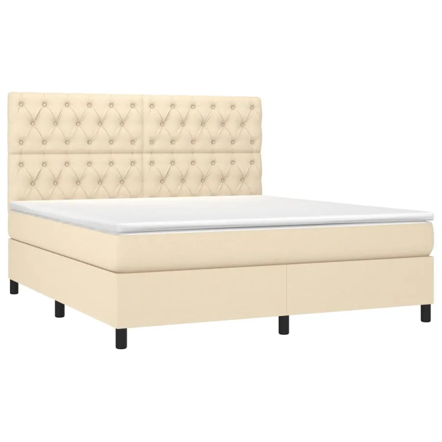Sommier à lattes de lit et matelas et LED Crème 160x200cm Tissu - 3
