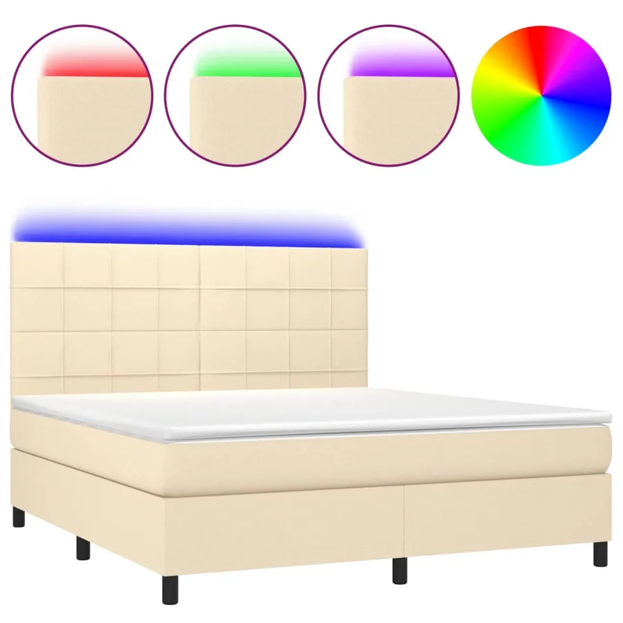 Sommier à lattes de lit et matelas et LED Crème 160x200cm Tissu - 2