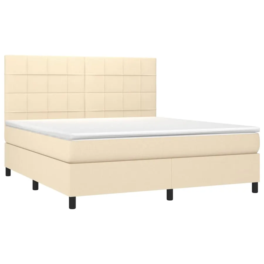 Sommier à lattes de lit et matelas et LED Crème 160x200cm Tissu - 3