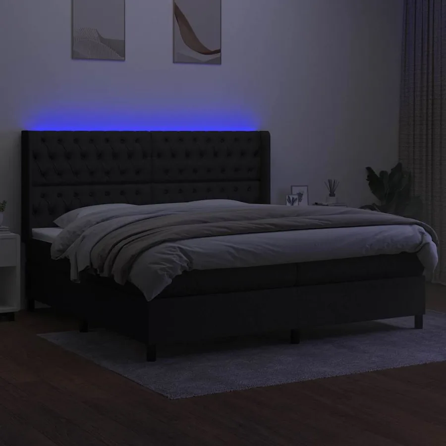 Sommier à lattes de lit matelas et LED Noir 200x200 cm Tissu - 3
