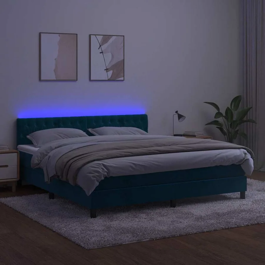 Sommier à lattes de lit avec matelas LED Bleu foncé 160x200 cm - 4