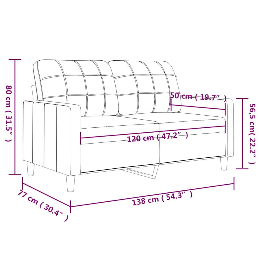 Canapé à 2 places Noir 120 cm Tissu - 8