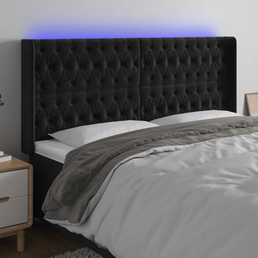 Tête de lit à LED Noir 183x16x118/128 cm Velours