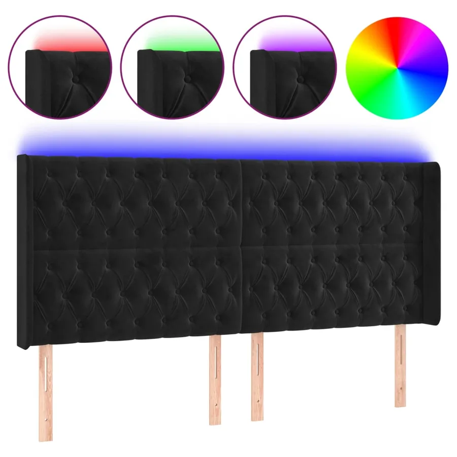 Tête de lit à LED Noir 183x16x118/128 cm Velours - 2