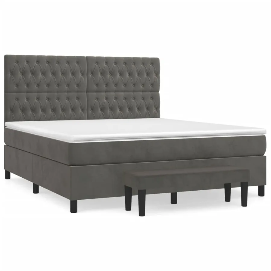 Sommier à lattes de lit et matelas Gris foncé 180x200cm Velours - 2