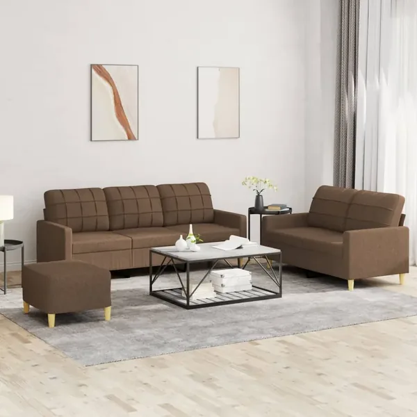 Ensemble de canapés 3 pcs avec coussins Marron Tissu