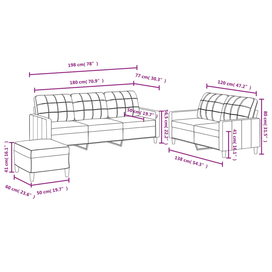 Ensemble de canapés 3 pcs avec coussins Marron Tissu - 8
