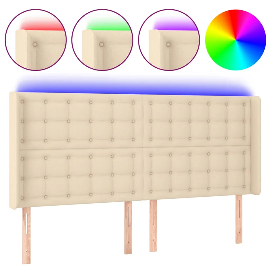 Tête de lit à LED Crème 183x16x118/128 cm Tissu - 2