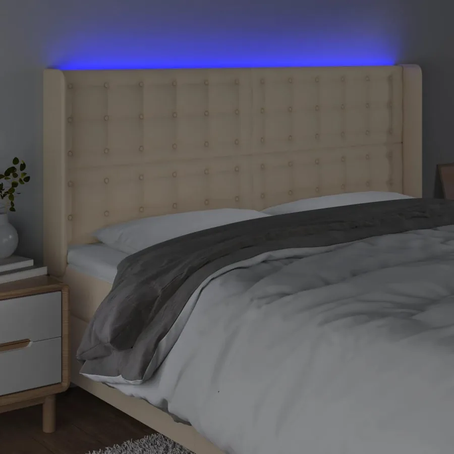 Tête de lit à LED Crème 183x16x118/128 cm Tissu - 4