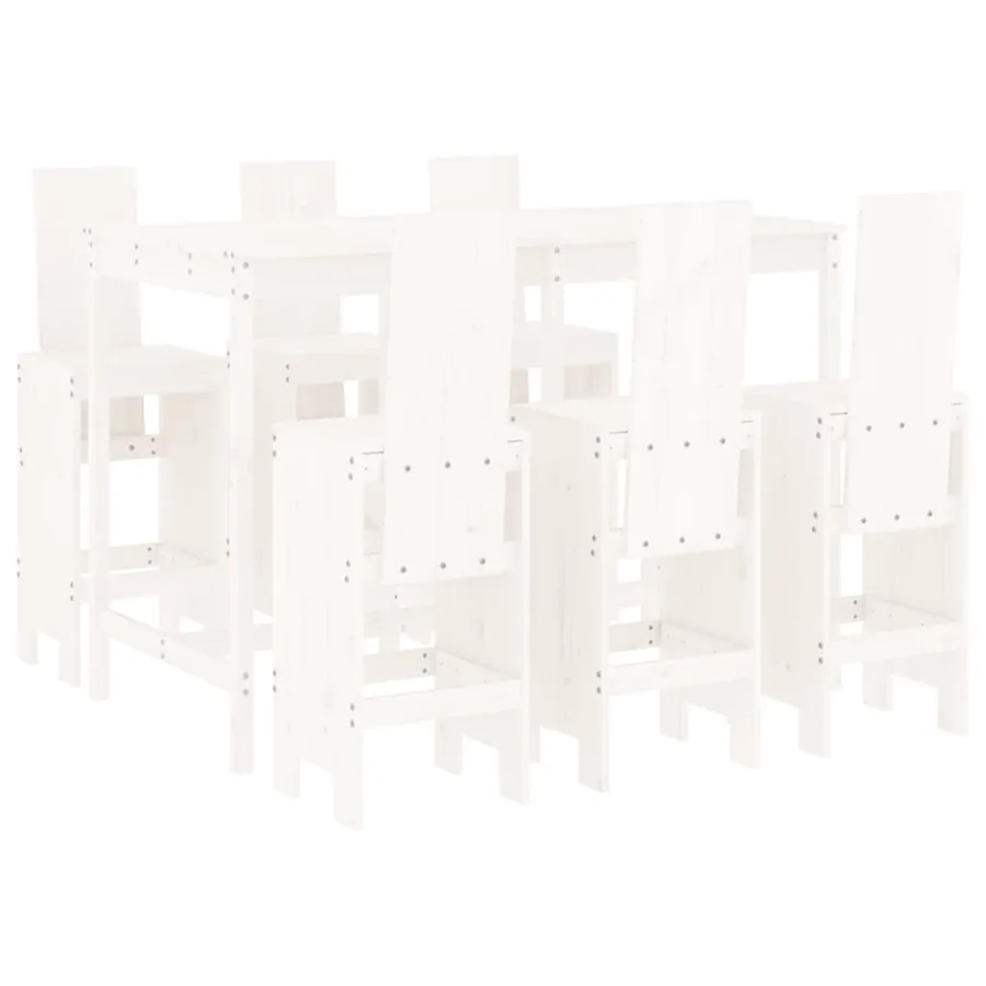 Ensemble de bar de jardin 7 pcs blanc bois de pin massif - 2