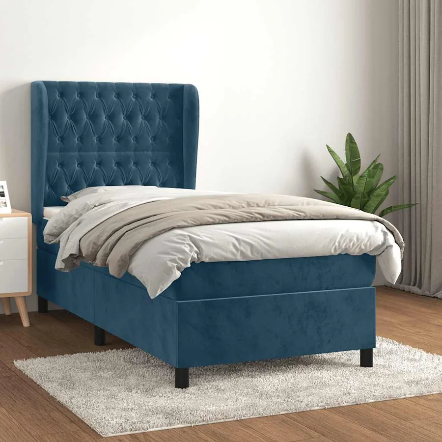 Sommier à lattes de lit avec matelas Bleu foncé 90x200 cm
