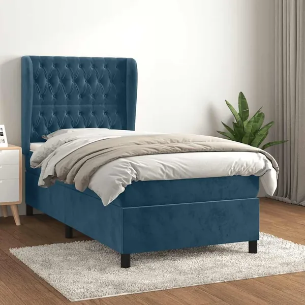 Sommier à lattes de lit avec matelas Bleu foncé 90x200 cm