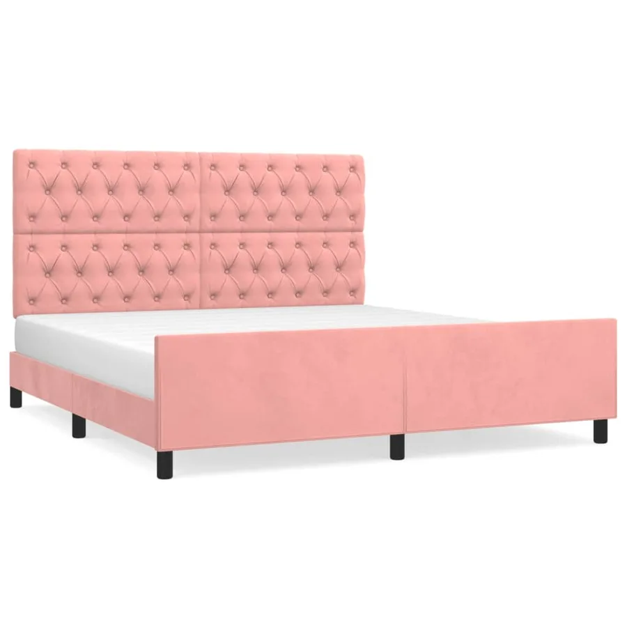 Cadre de lit sans matelas rose 160x200 cm velours - 2