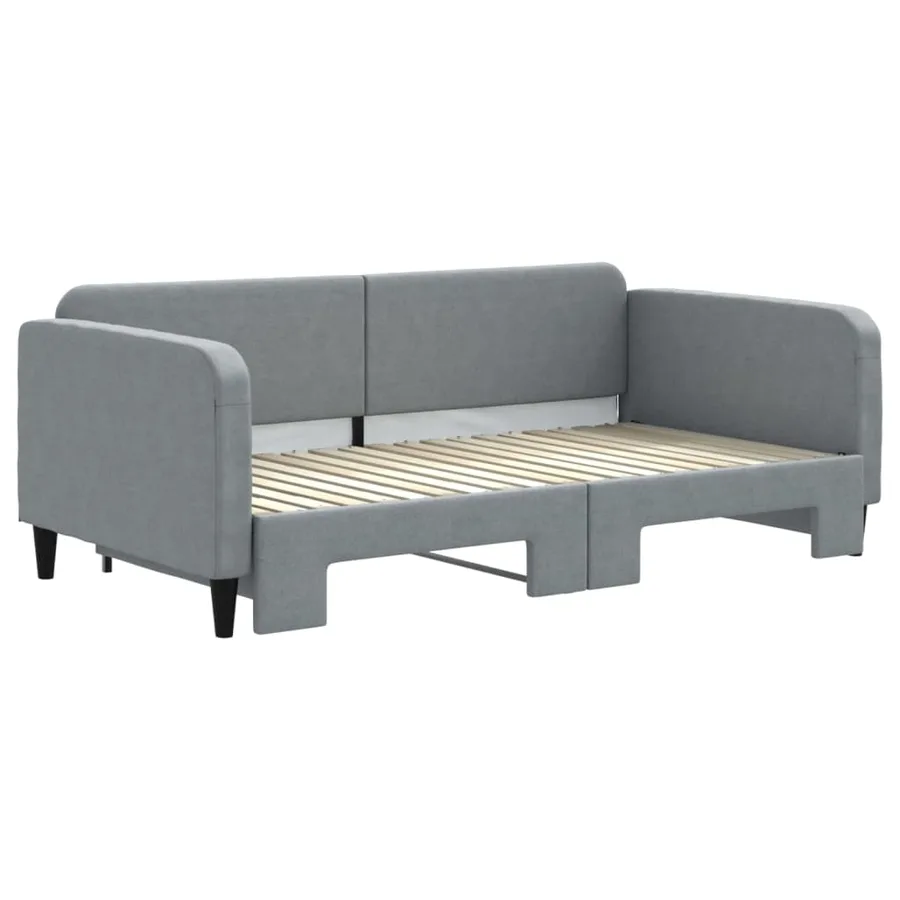 Lit de jour avec lit gigogne gris clair 90x190 cm tissu - 3
