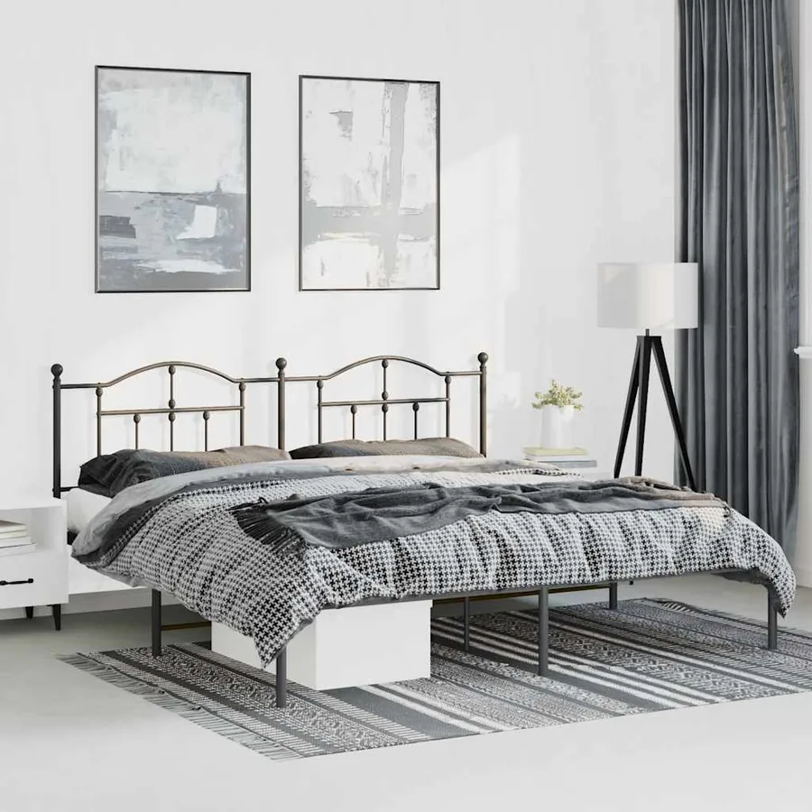 Cadre de lit métal sans matelas avec tête de lit noir 183x213cm
