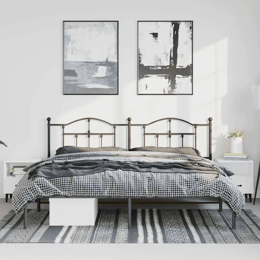 Cadre de lit métal sans matelas avec tête de lit noir 183x213cm - 4