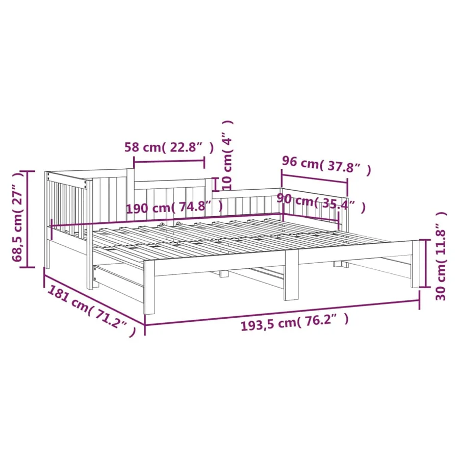 Lit coulissant sans matelas noir 2x(90x190) cm - 12
