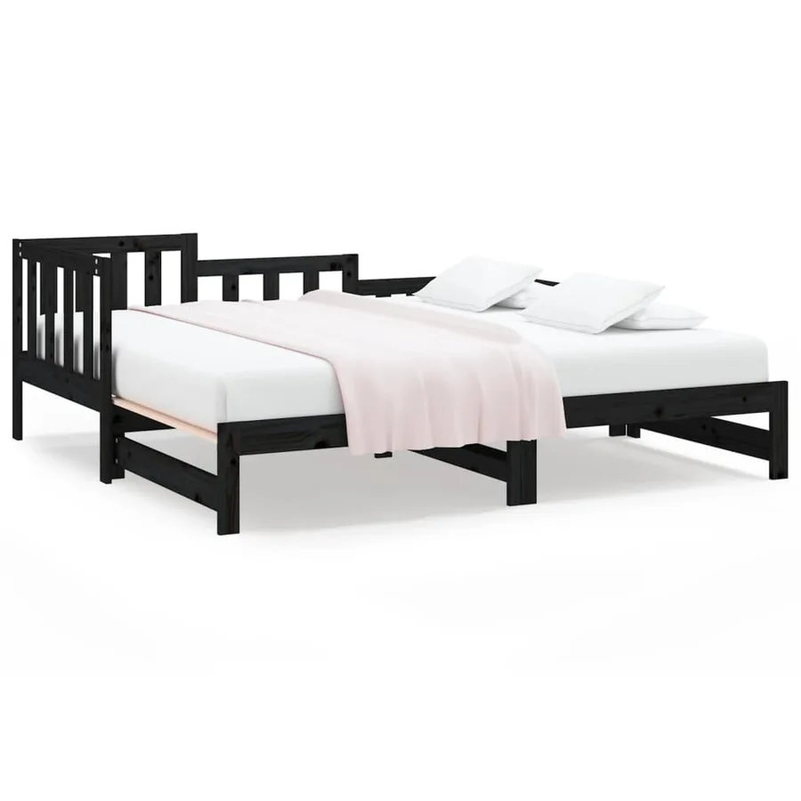 Lit coulissant sans matelas noir 2x(90x190) cm - 2