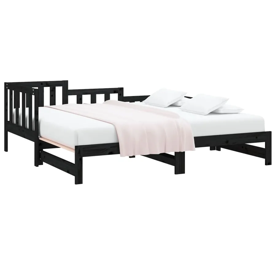 Lit coulissant sans matelas noir 2x(90x190) cm - 3