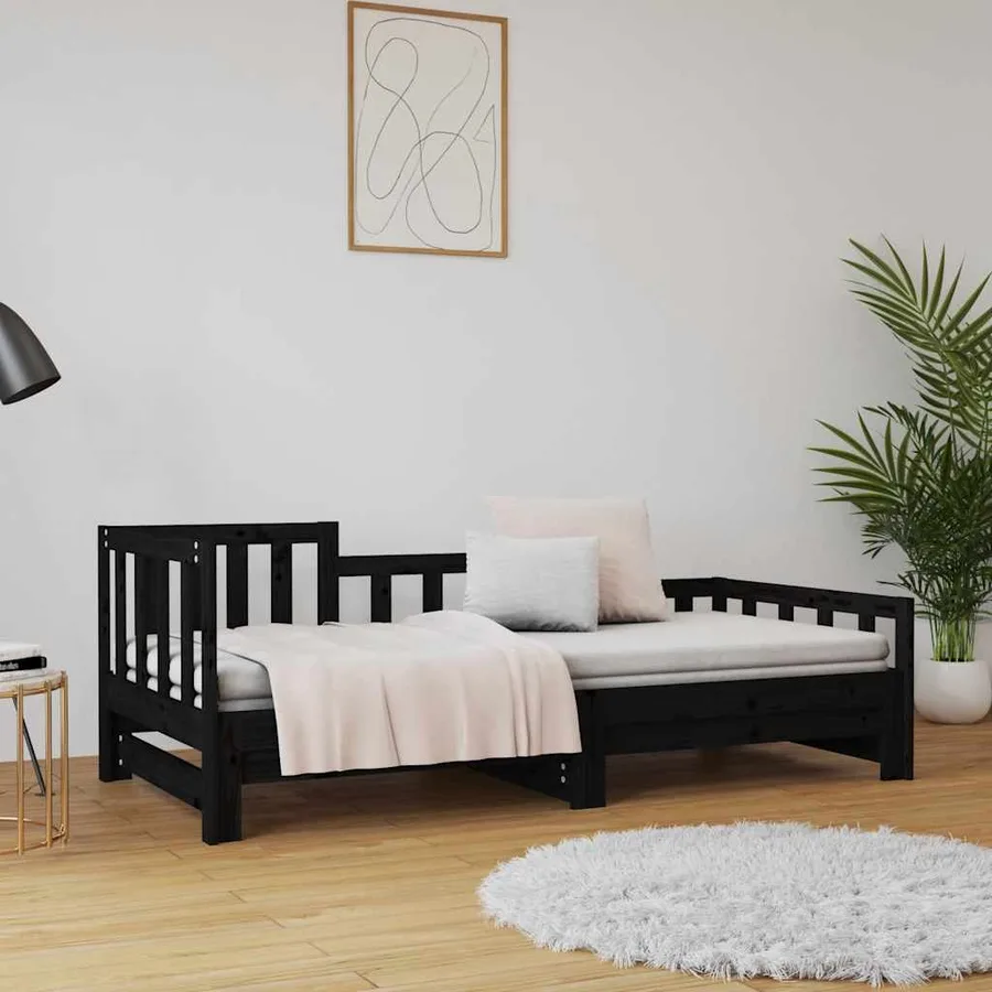 Lit coulissant sans matelas noir 2x(90x190) cm - 4