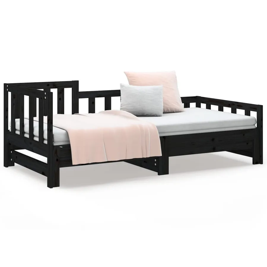 Lit coulissant sans matelas noir 2x(90x190) cm - 5