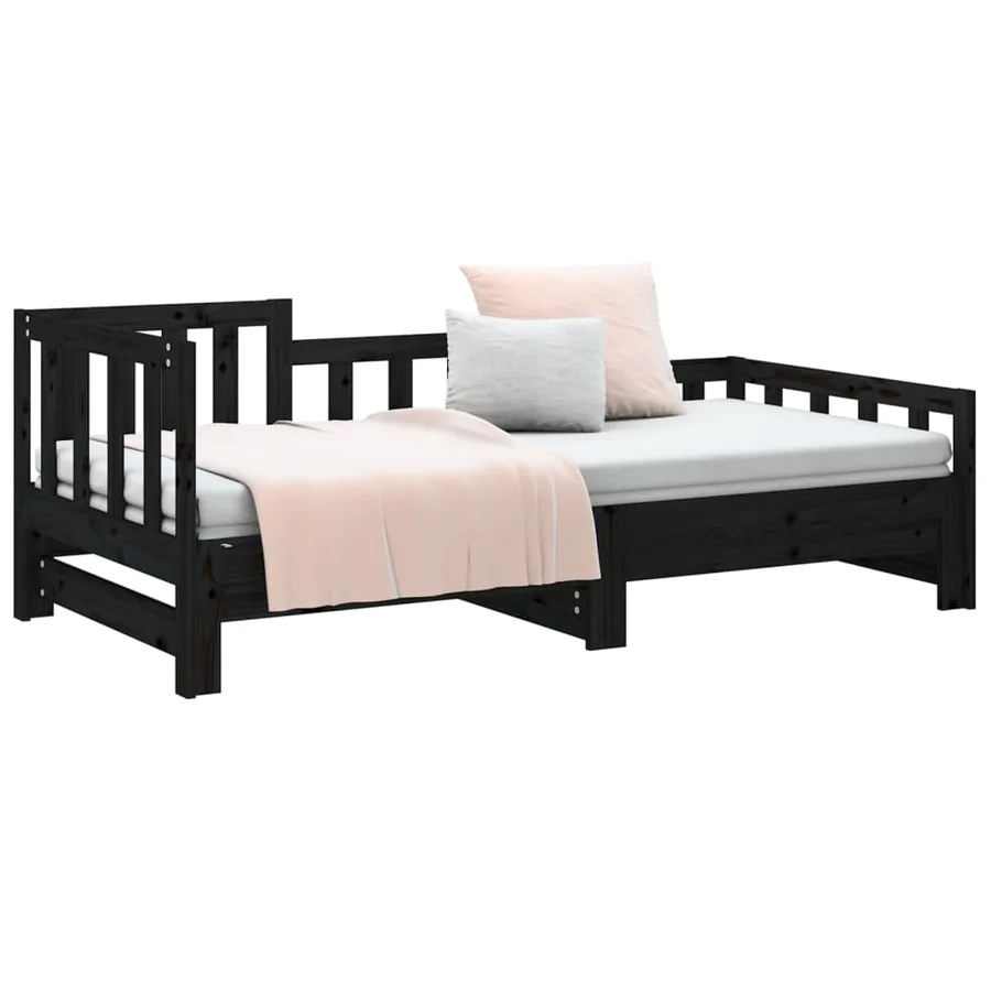 Lit coulissant sans matelas noir 2x(90x190) cm - 6