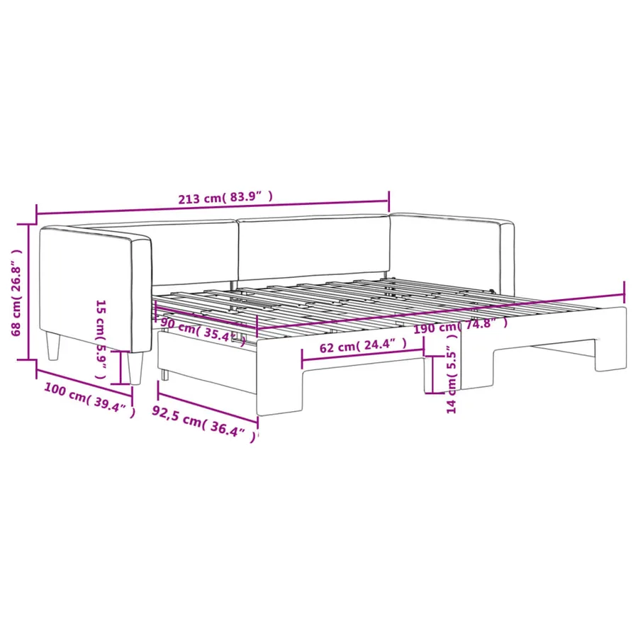 Lit de jour avec gigogne sans matelas gris foncé 90x190 cm - 11