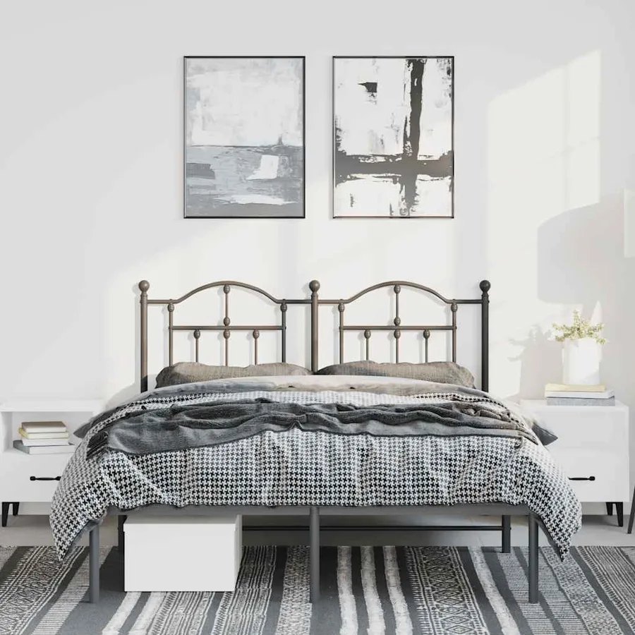 Cadre de lit métal sans matelas avec tête de lit noir 135x190cm - 4