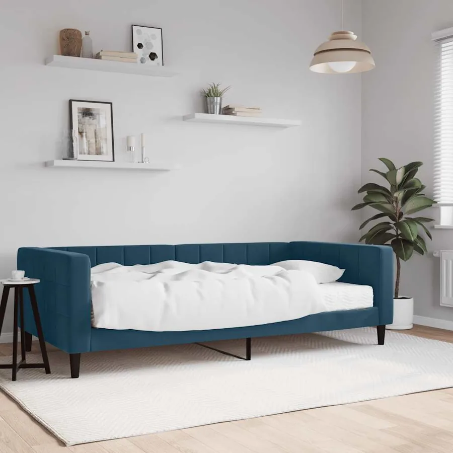 Lit de jour avec matelas bleu 100x200 cm velours