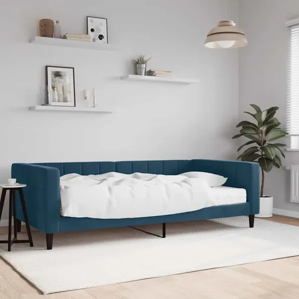 Lit de jour avec matelas bleu 100x200 cm velours
