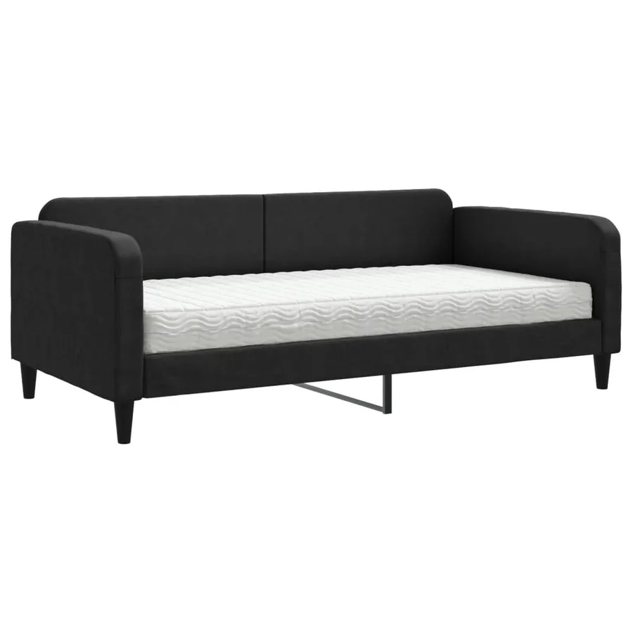Lit de jour avec matelas noir 100x200 cm tissu - 2