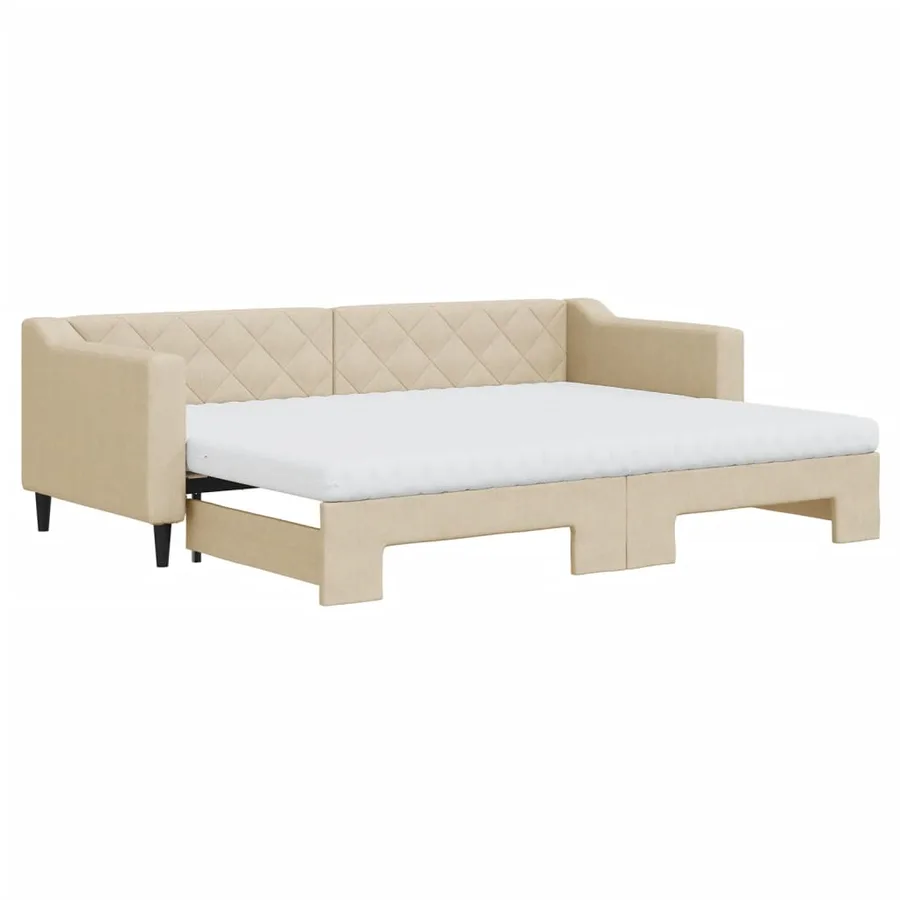 Lit de jour avec gigogne et matelas crème 80x200 cm tissu - 2