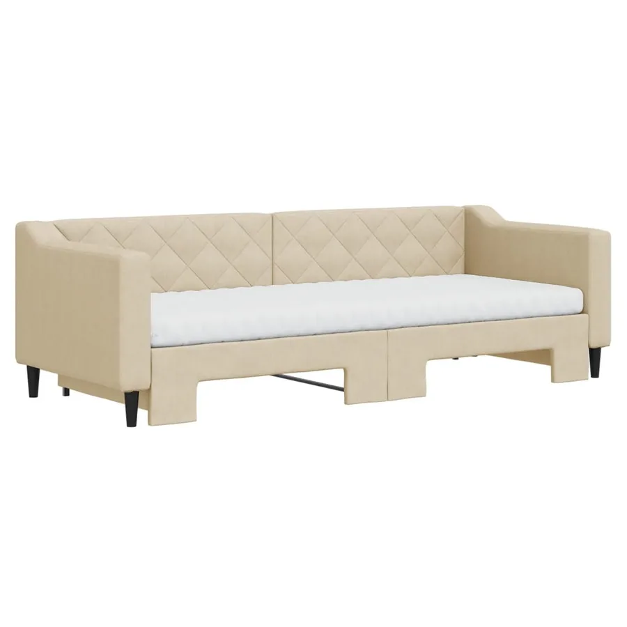 Lit de jour avec gigogne et matelas crème 80x200 cm tissu - 3