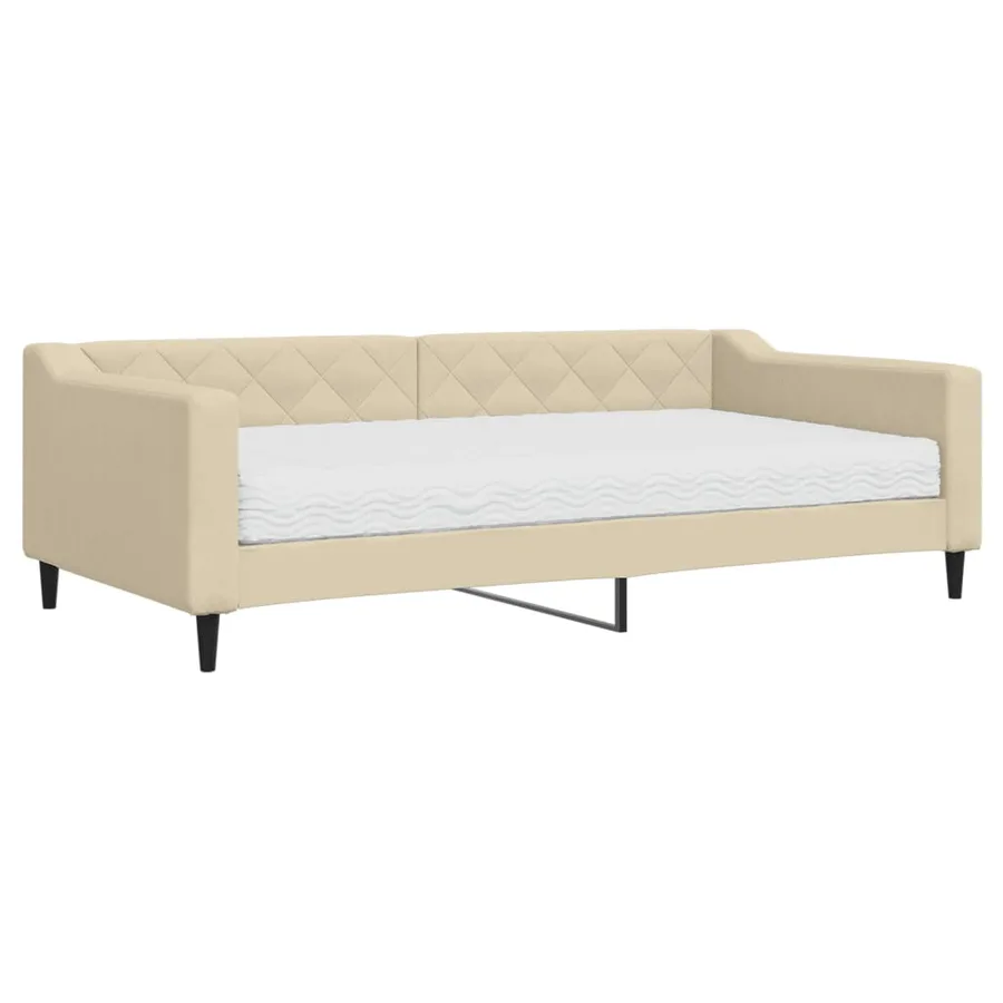 Lit de jour avec matelas crème 100x200 cm tissu - 2