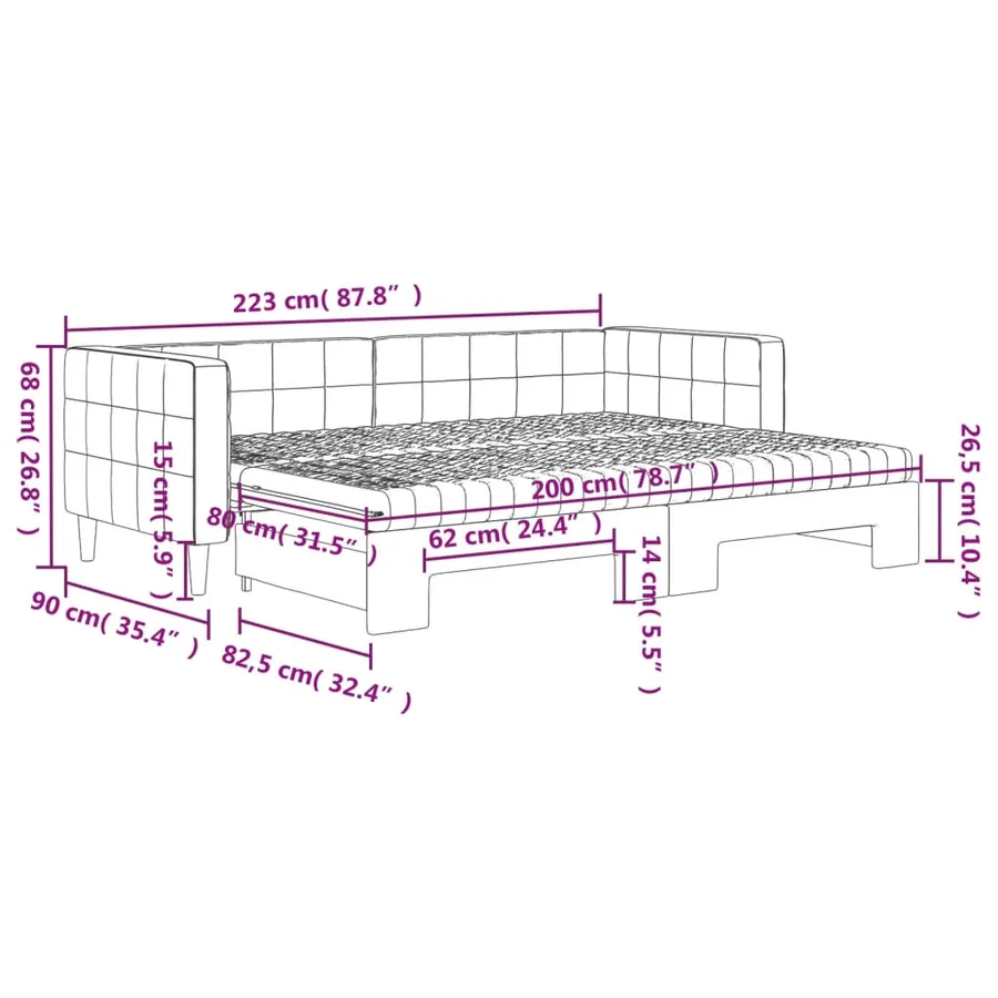 Lit de jour avec gigogne et matelas gris clair 80x200cm velours - 12