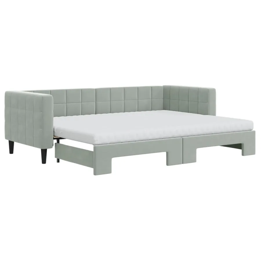 Lit de jour avec gigogne et matelas gris clair 80x200cm velours - 2