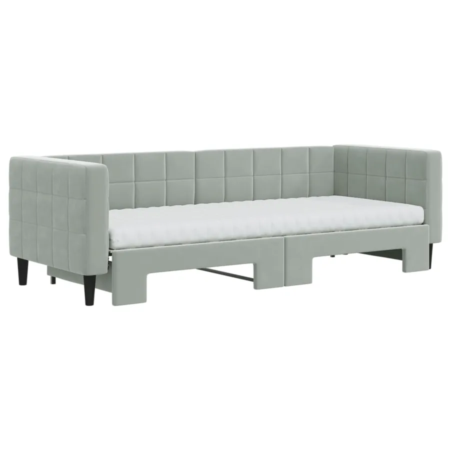Lit de jour avec gigogne et matelas gris clair 80x200cm velours - 3