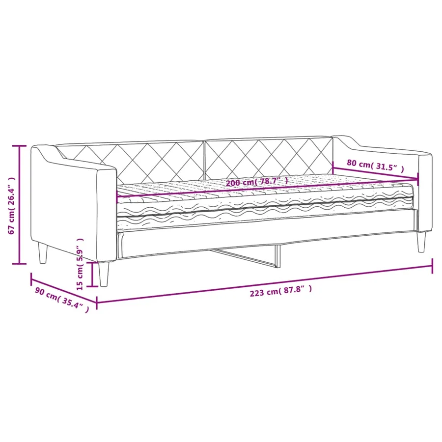 Lit de jour avec matelas gris clair 80x200 cm tissu - 12