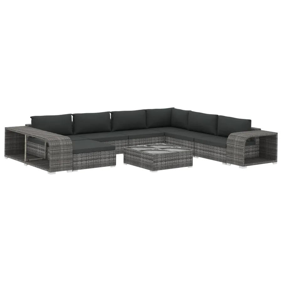 Salon de jardin 10 pcs avec coussins Résine tressée Gris - 2