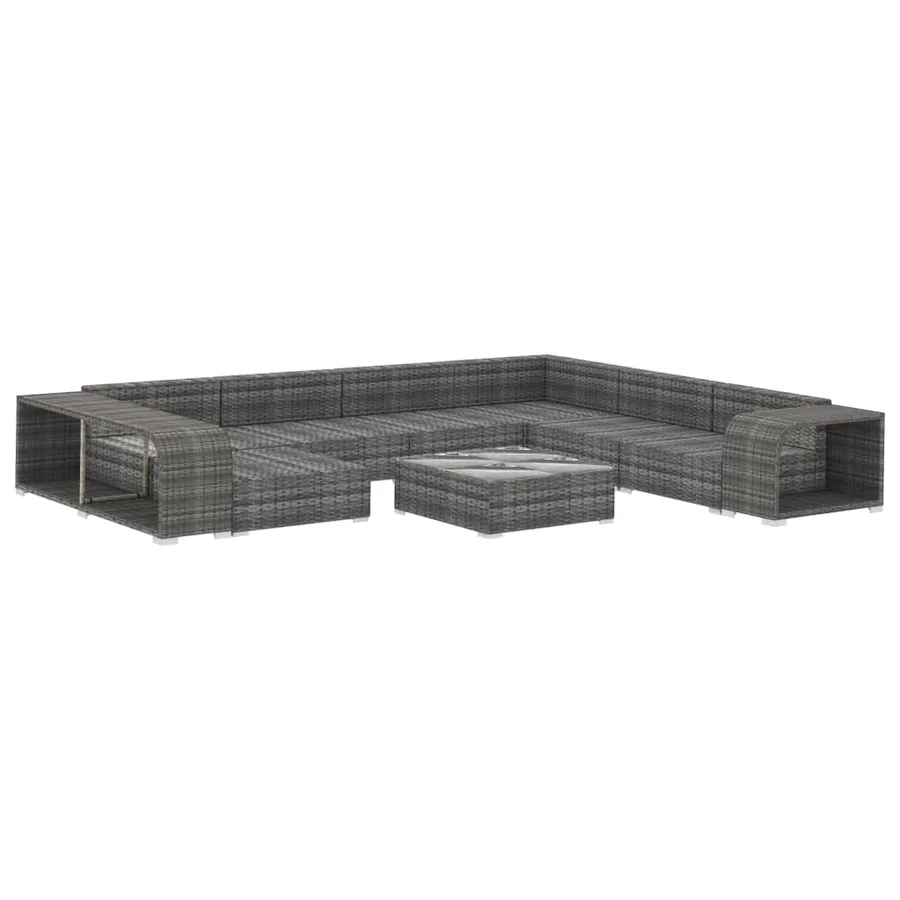 Salon de jardin 10 pcs avec coussins Résine tressée Gris - 3